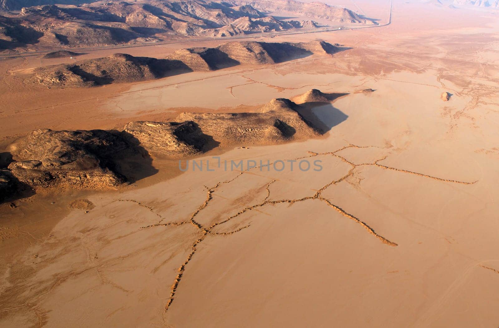 Wadi Rum Desert beautiful landscape from above. Jordan.