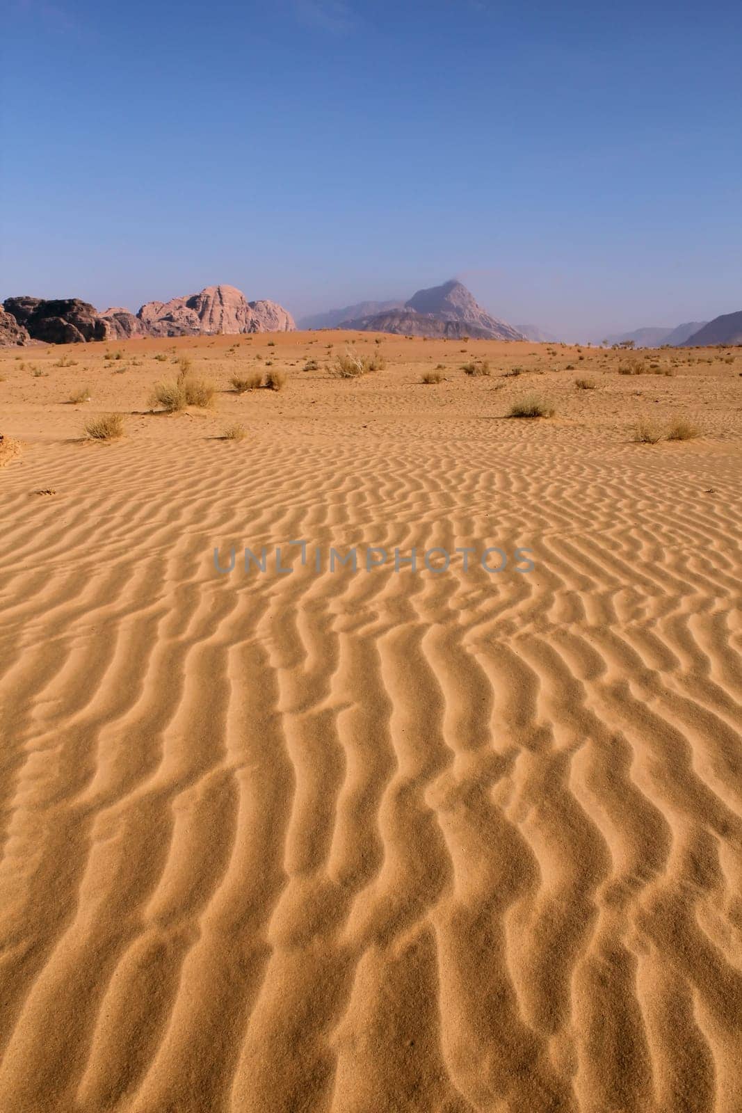 Sand pattern and beautiful landscape of the wadi rum desert in Jordan