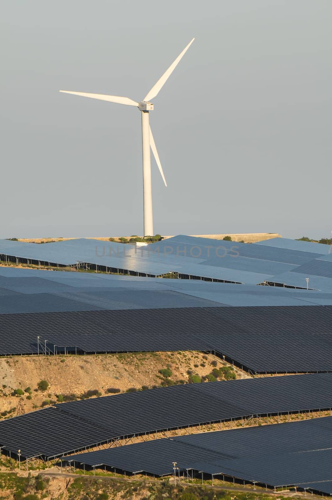 Power Plant Renewable Energy Wind Turbines and Solar Panels