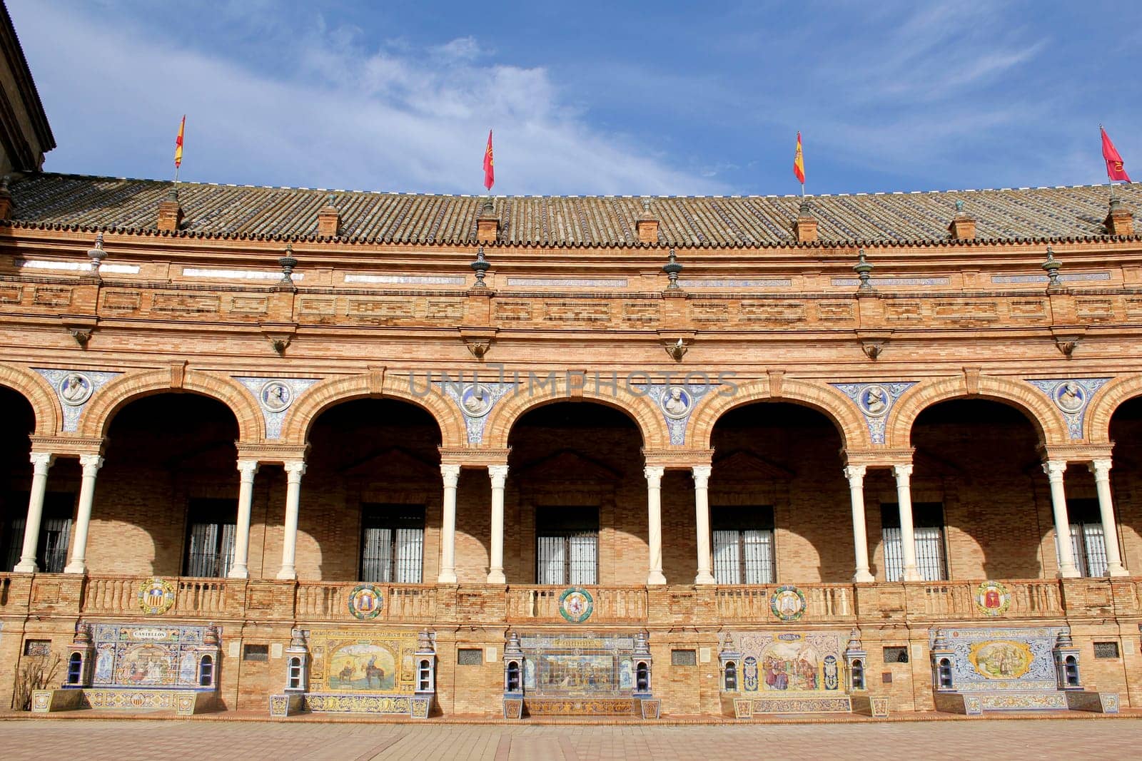 Famous Plaza de Espana, Sevilla, Spain. Old city landmark.