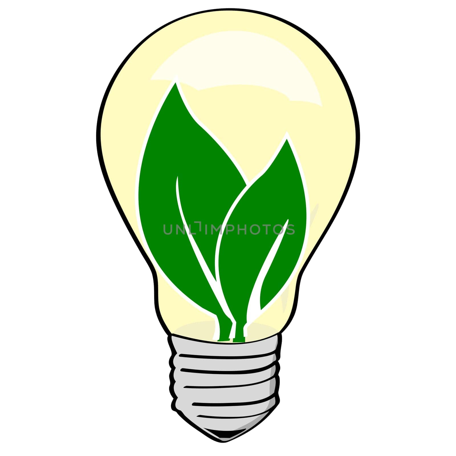 Concept illustration showing green leaves inside a light bulb