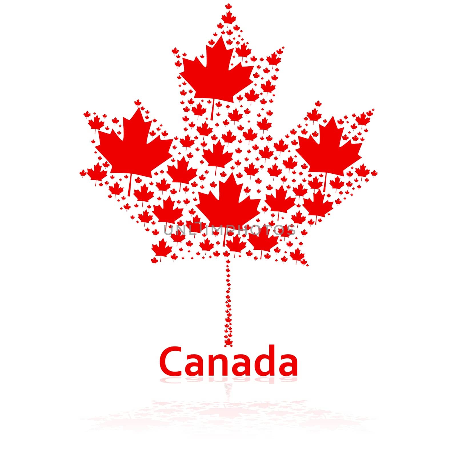 Concept illustration showing a Canadian maple leaf made up of smaller sized maple leaves
