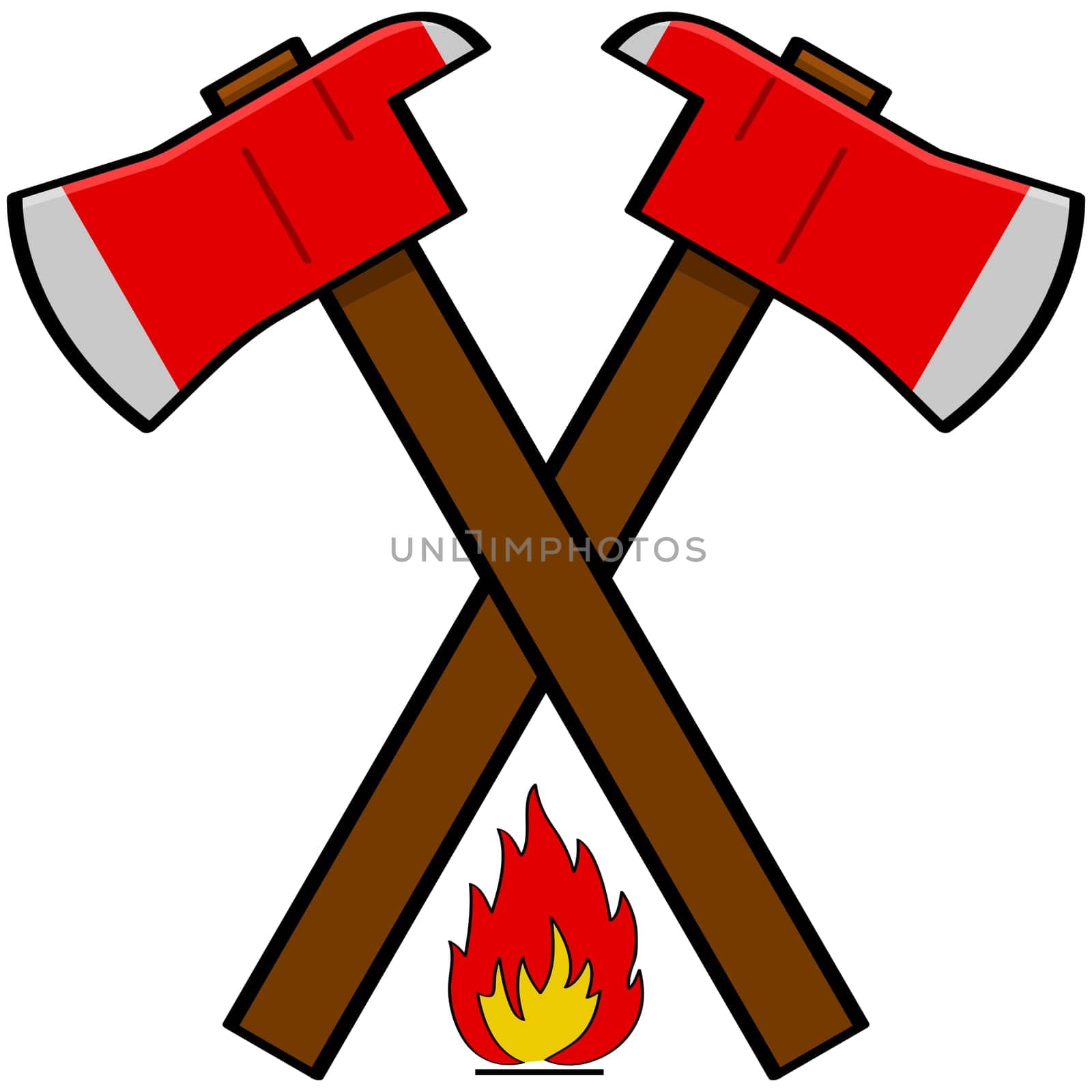Cartoon illustration showing a couple of fireman axes over a little flame icon