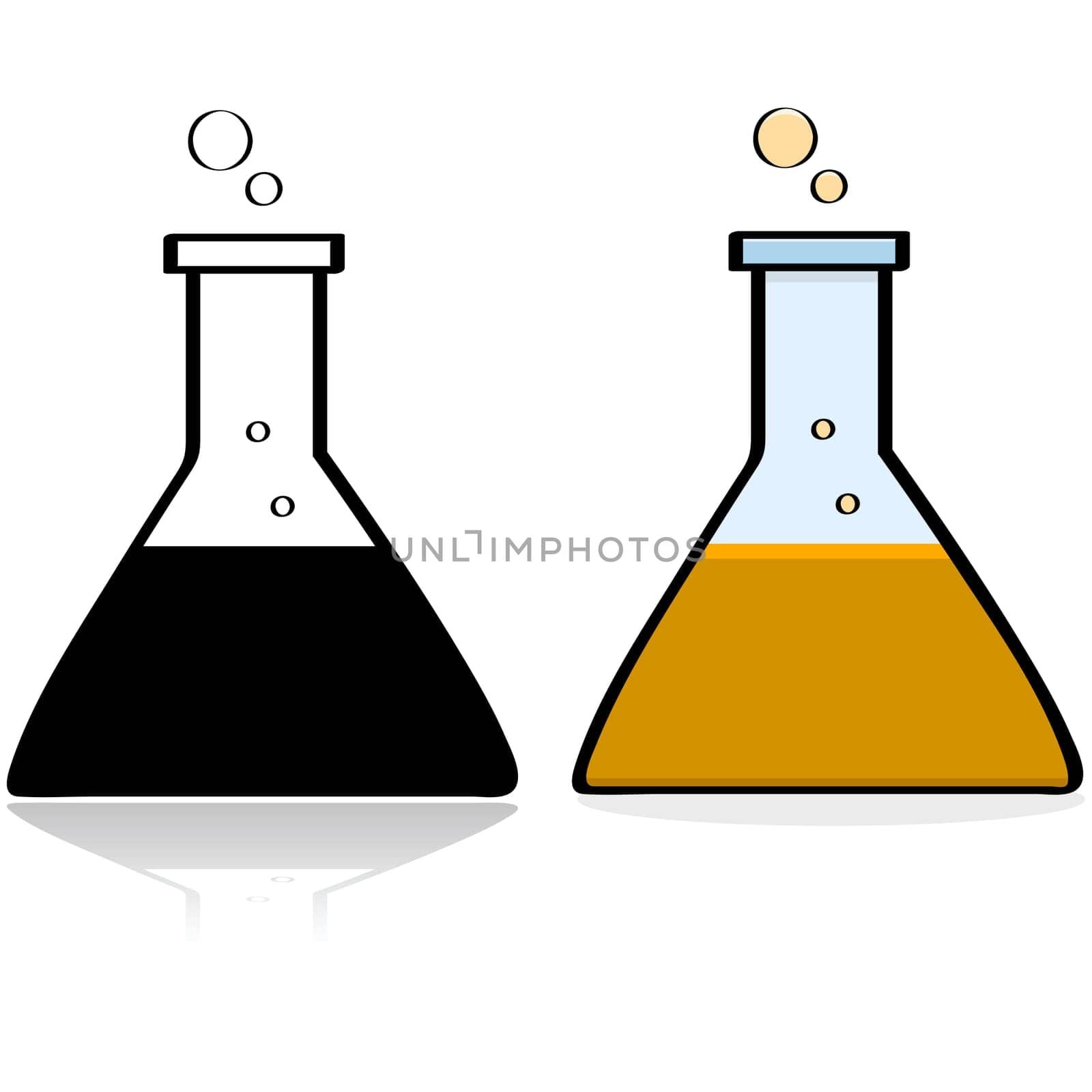 Cartoon illustration showing a chemistry lab beaker with some liquid in it
