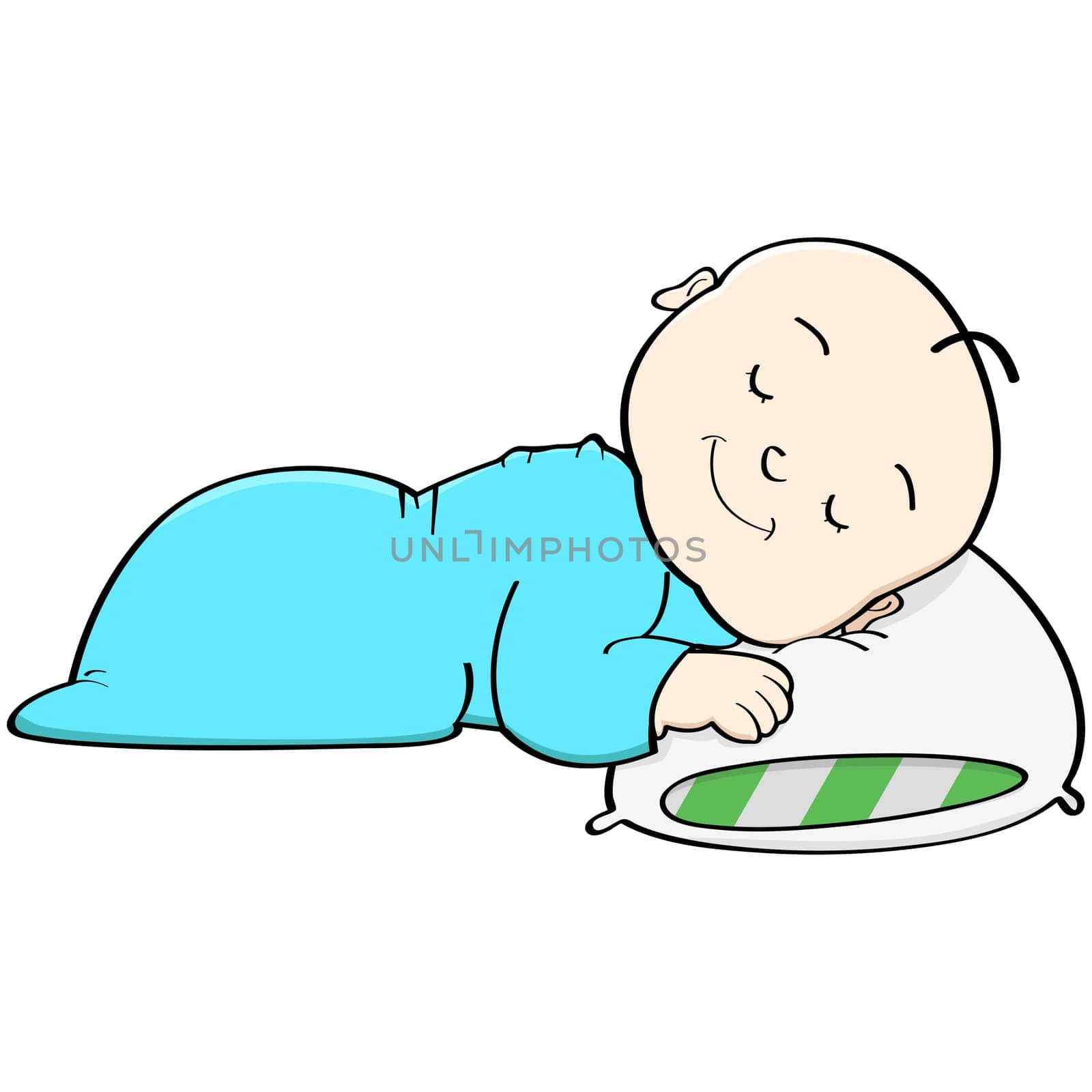 Cartoon illustration showing a baby sleeping with its head on a pillow