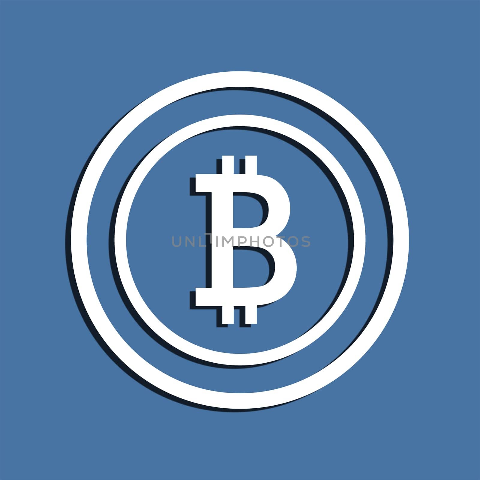 Bitcoin symbol on a blue background. Flat design element.