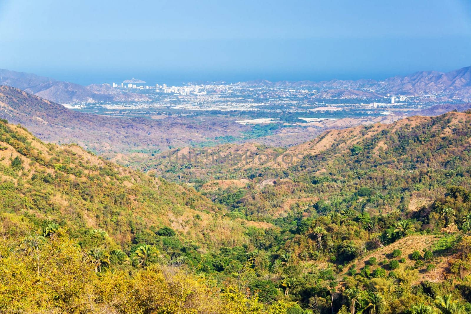 Looking down a valley towards Santa Marta, Colombia