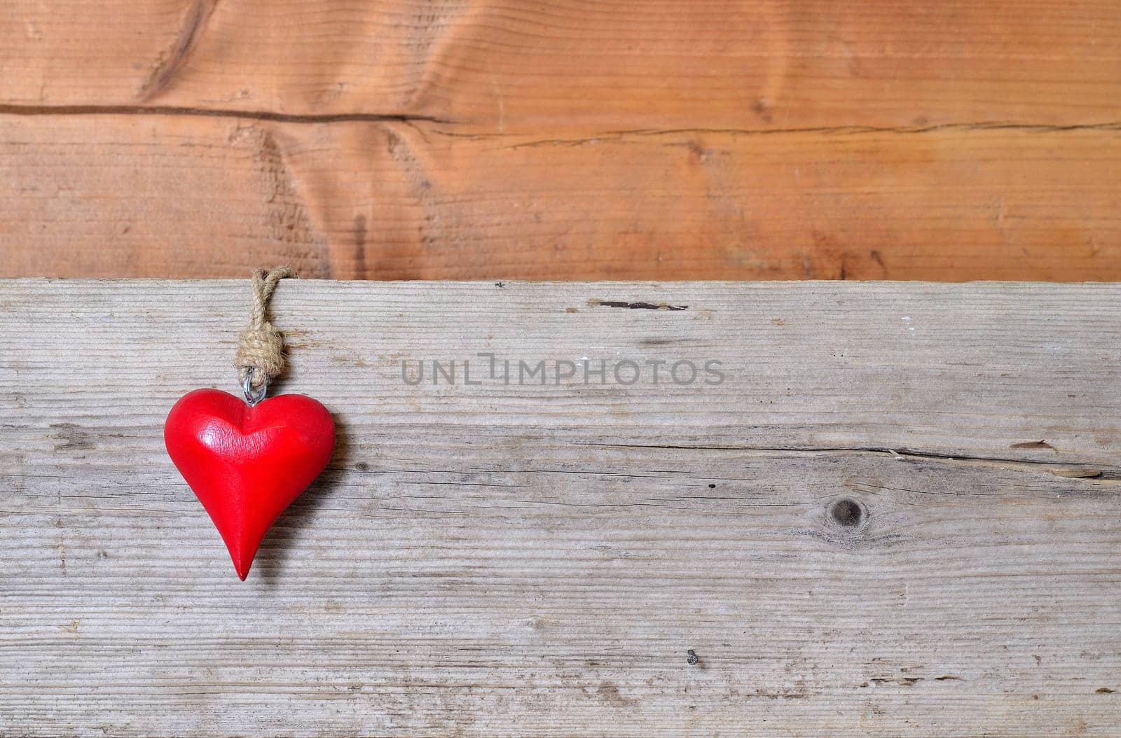 red heart on wood