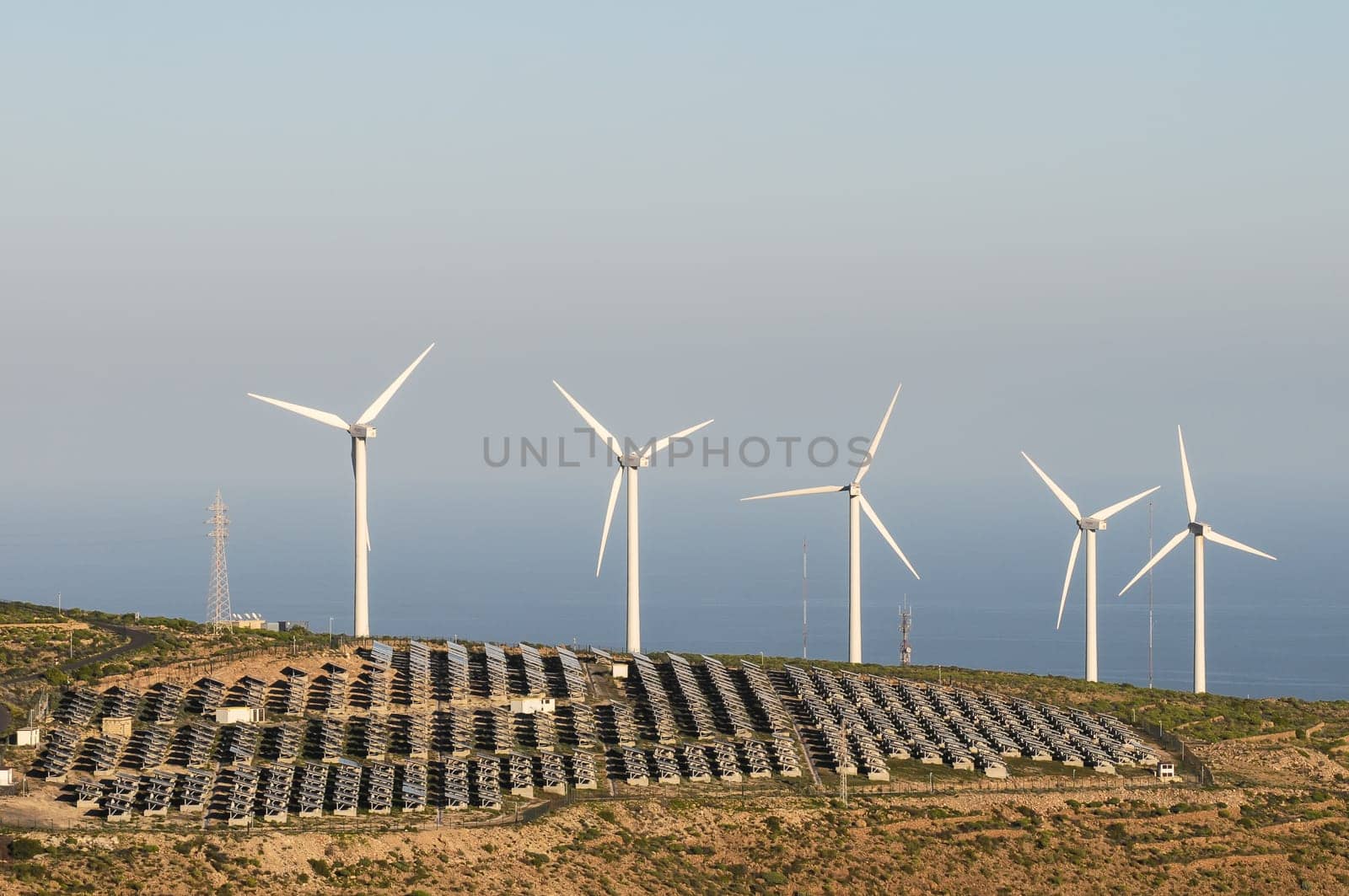 Power Plant Renewable Energy Wind Turbines and Solar Panels
