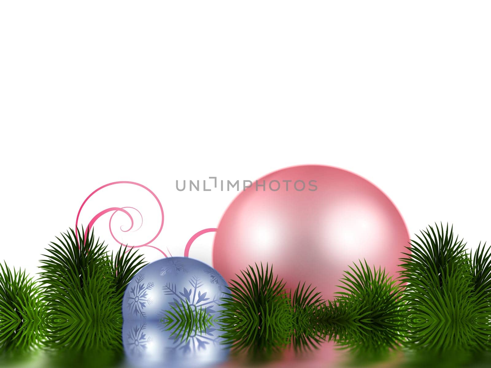 Christmas tree baubles and fir branches