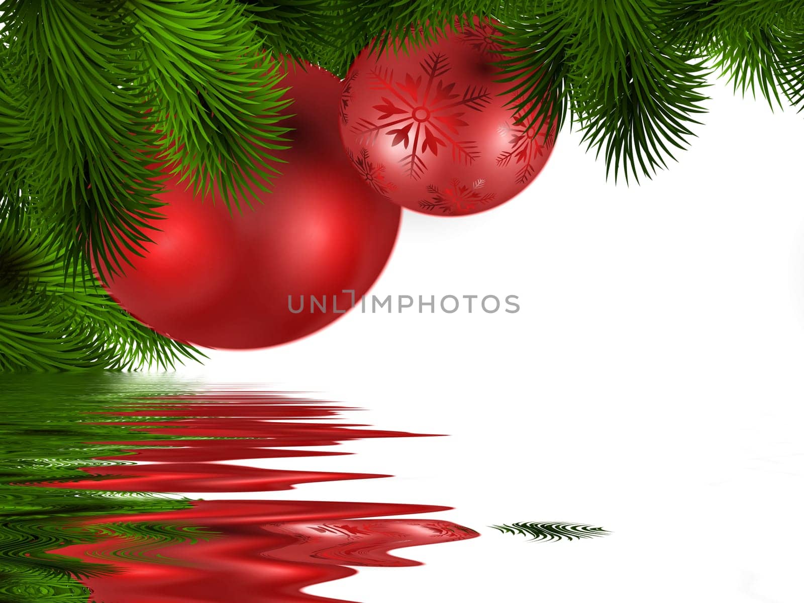 Christmas tree baubles and fir branches