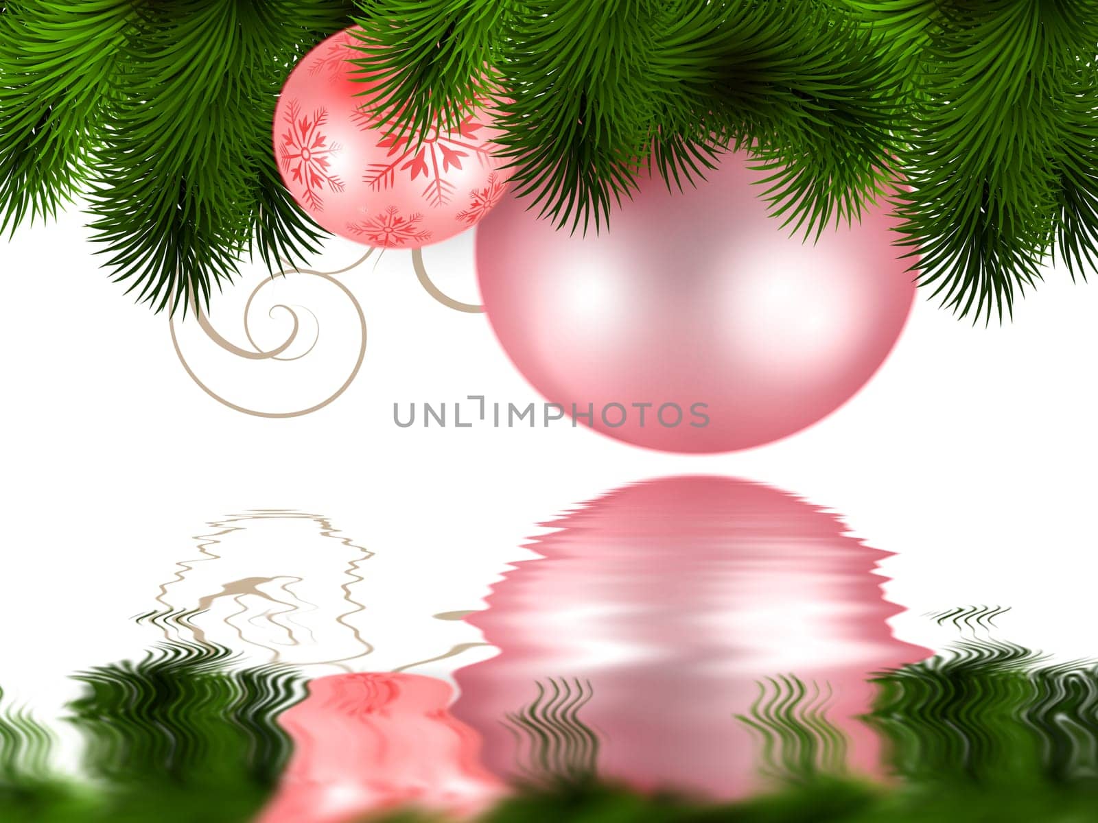 Christmas tree baubles and fir branches