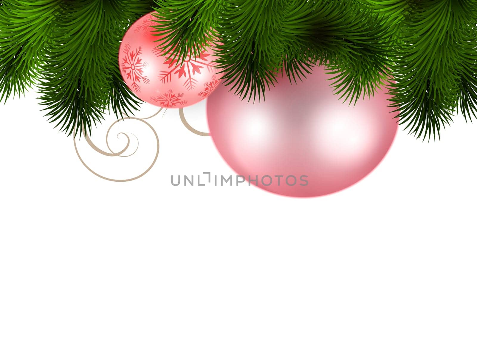 Christmas tree baubles and fir branches