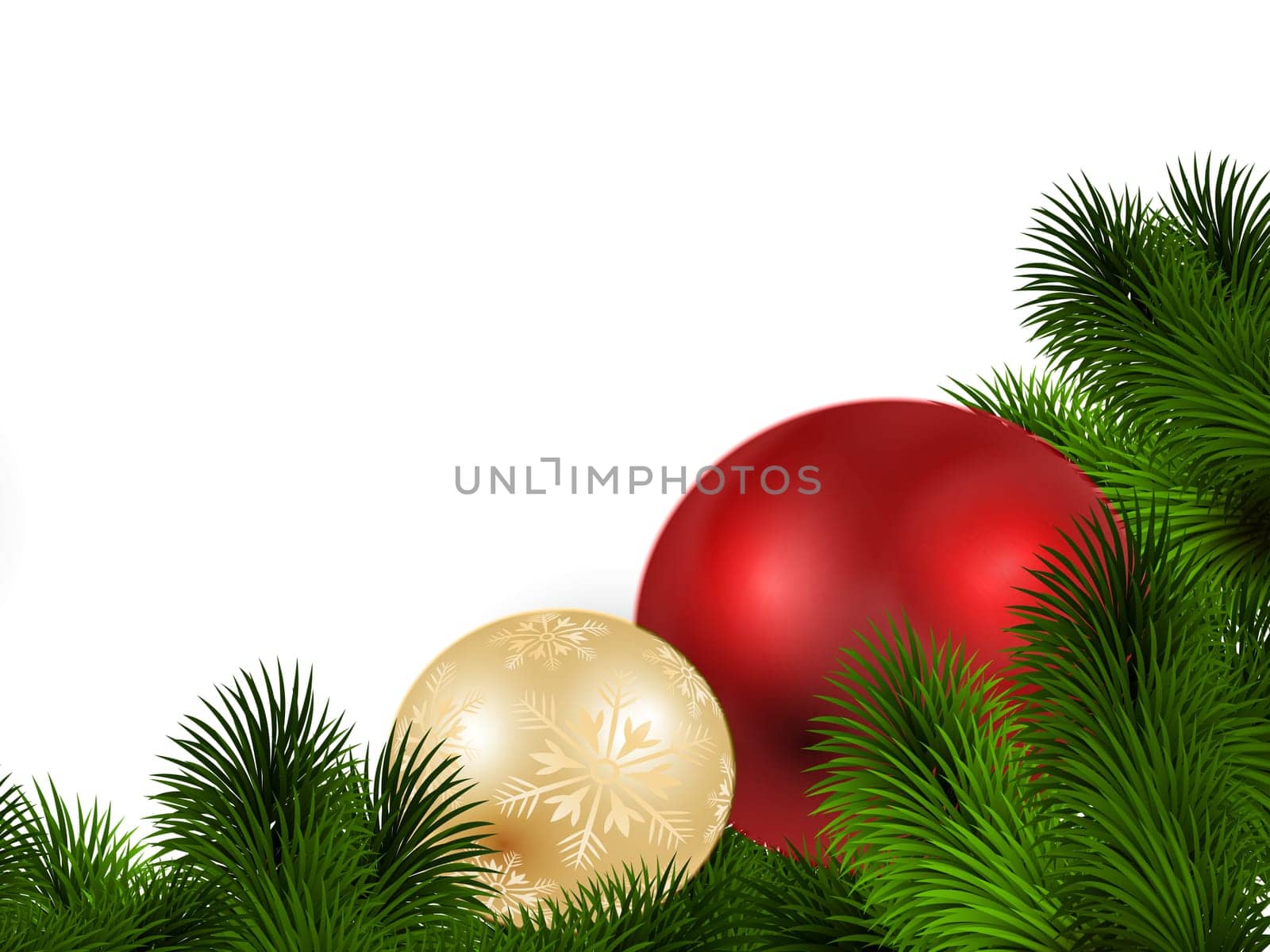 Christmas tree baubles and fir branches