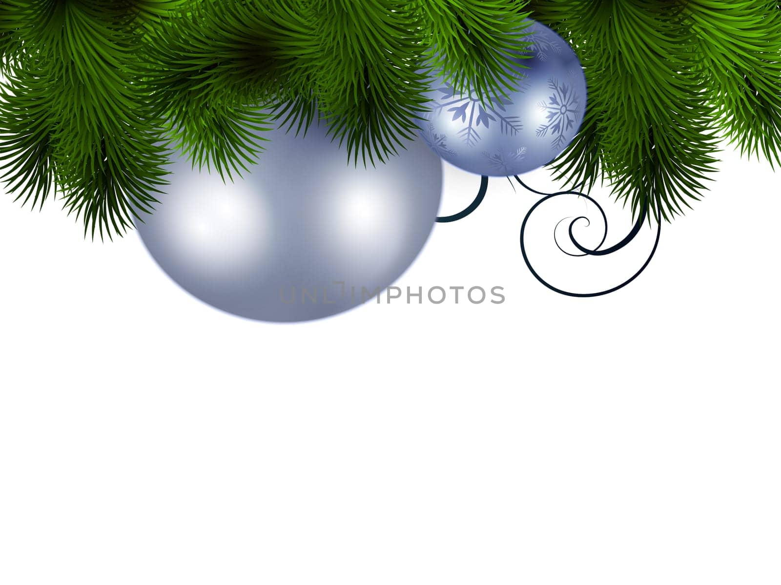 Christmas tree baubles and fir branches