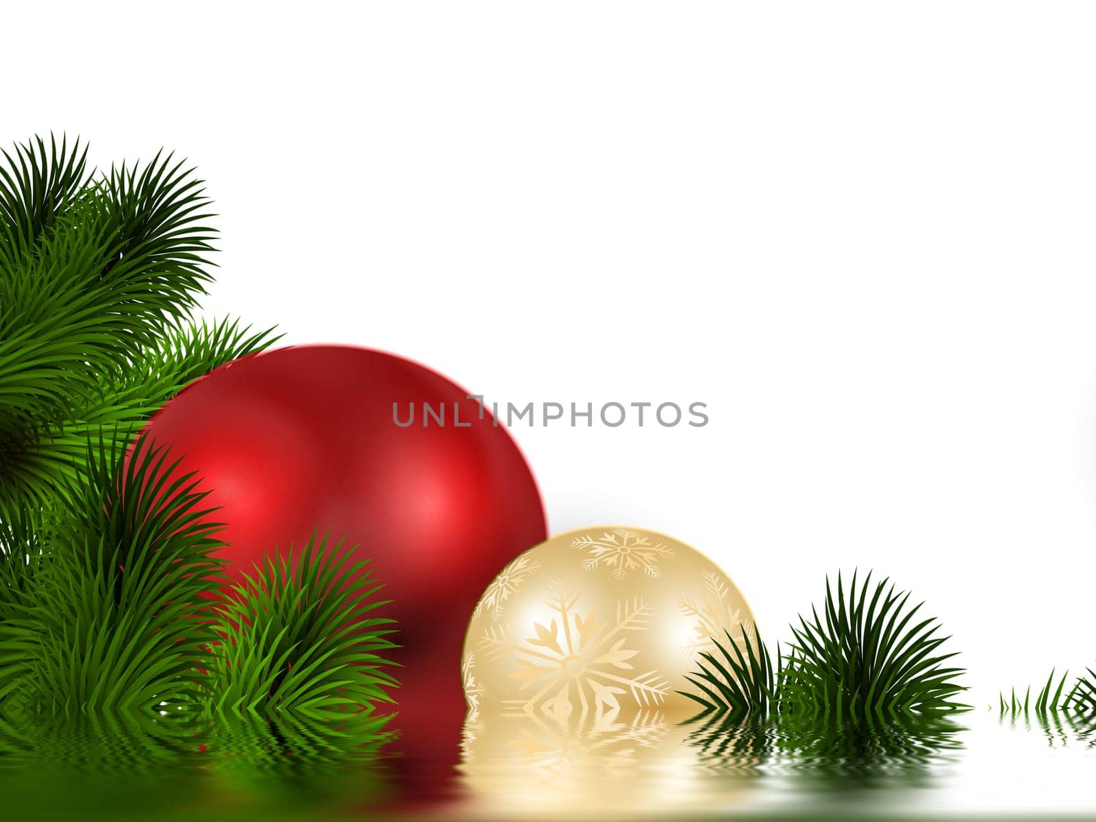 Christmas tree baubles and fir branches