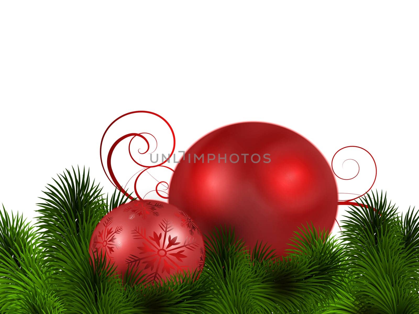 Christmas tree baubles and fir branches