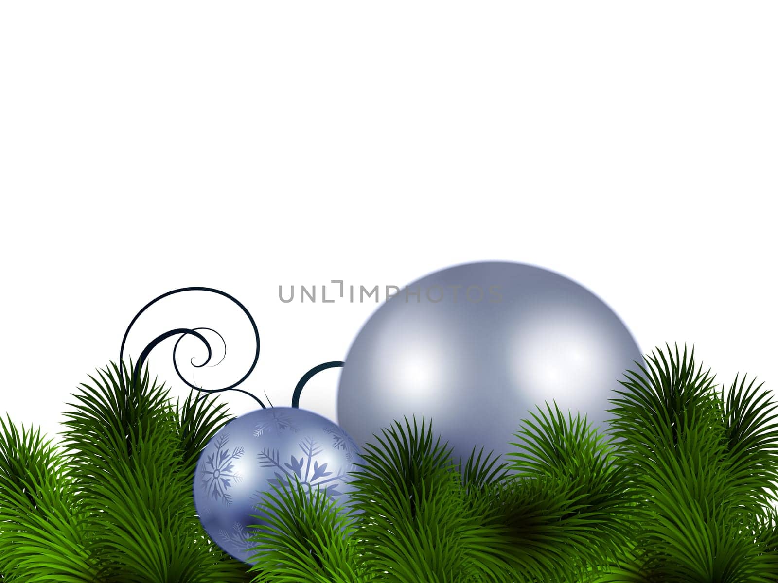 Christmas tree baubles and fir branches