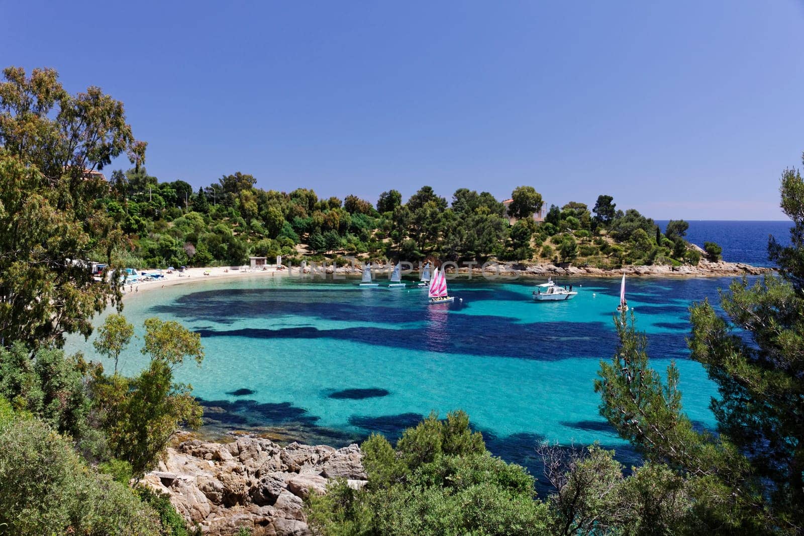 Mediterranean coast near Saint-Clair,Le Lavandou,Baie de Gaou,Cote d'Azur,Southern France