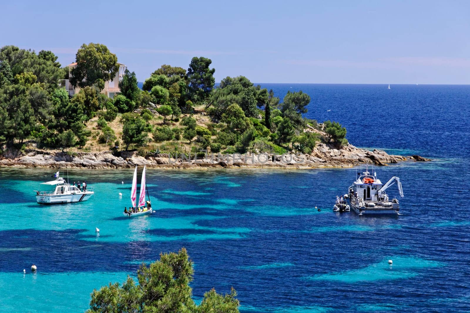 Mediterranean coast near Saint-Clair,Le Lavandou,Baie de Gaou,Cote d'Azur,Southern France
