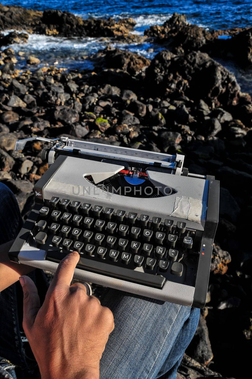 Old Ancient Vintage black and white Travel Typewriter
