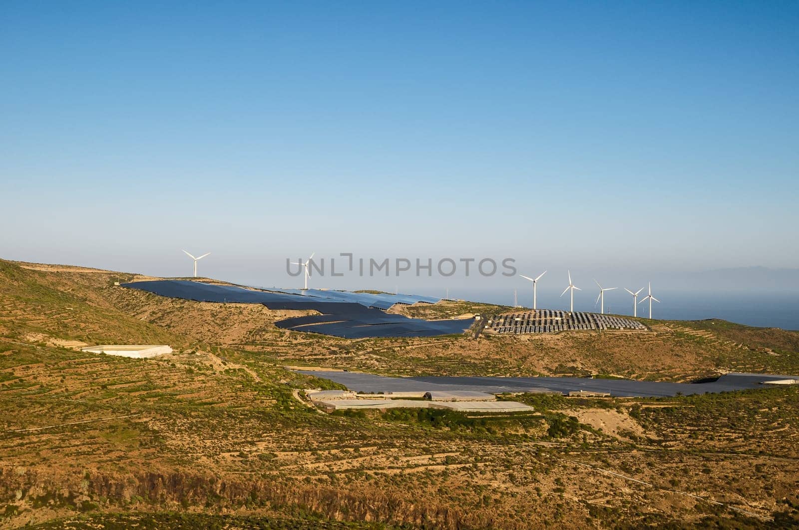 Power Plant Renewable Energy Wind Turbines and Solar Panels
