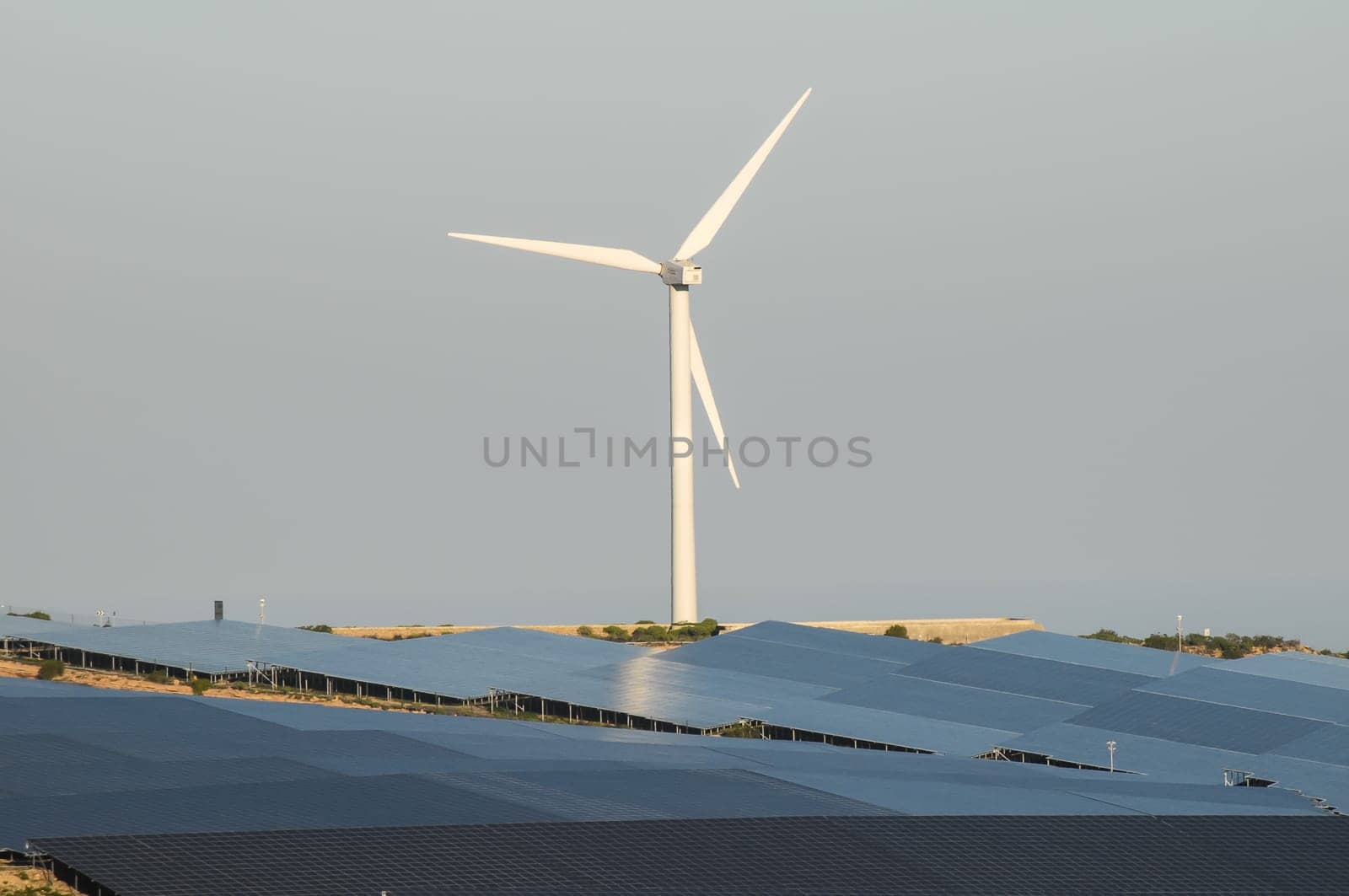 Power Plant Renewable Energy Wind Turbines and Solar Panels