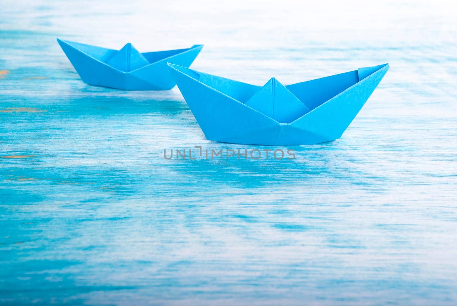Two Origami Boats in the Sea, Nautical Background