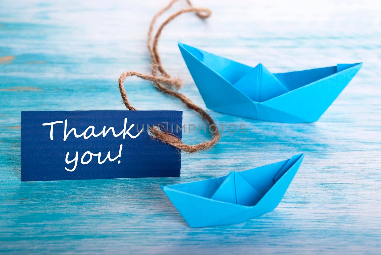 Label with Thank You with Boats, blue Background