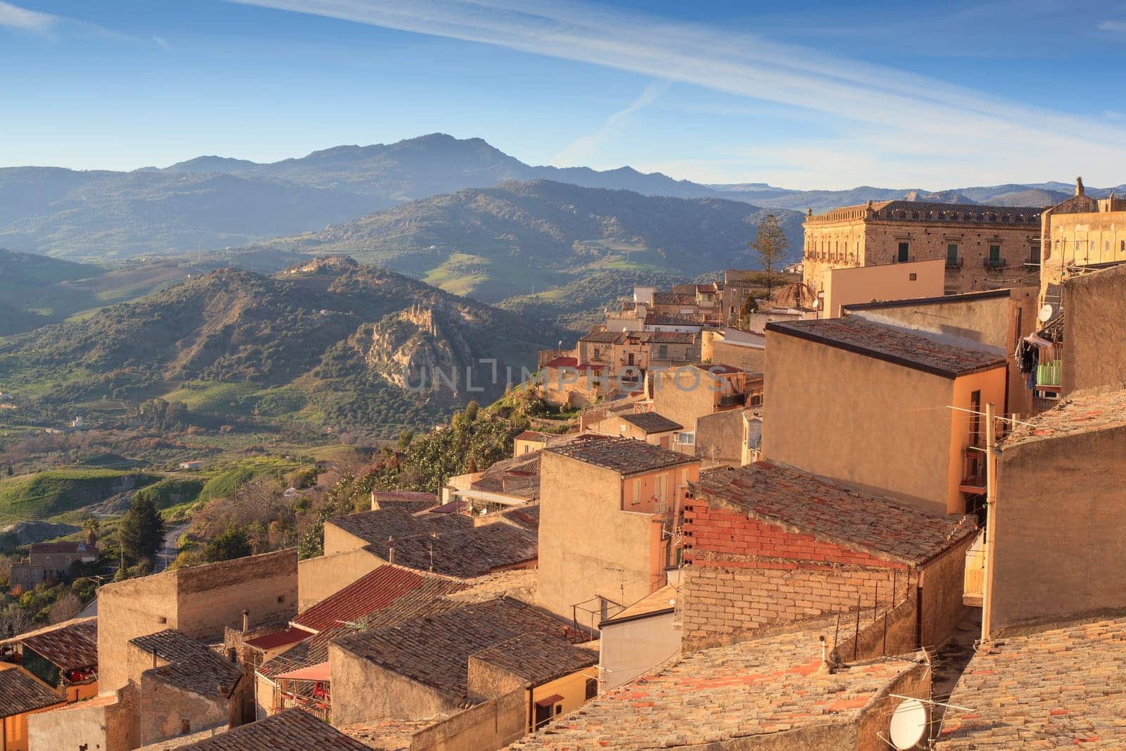 View of Leonforte, baroque town in Sicily