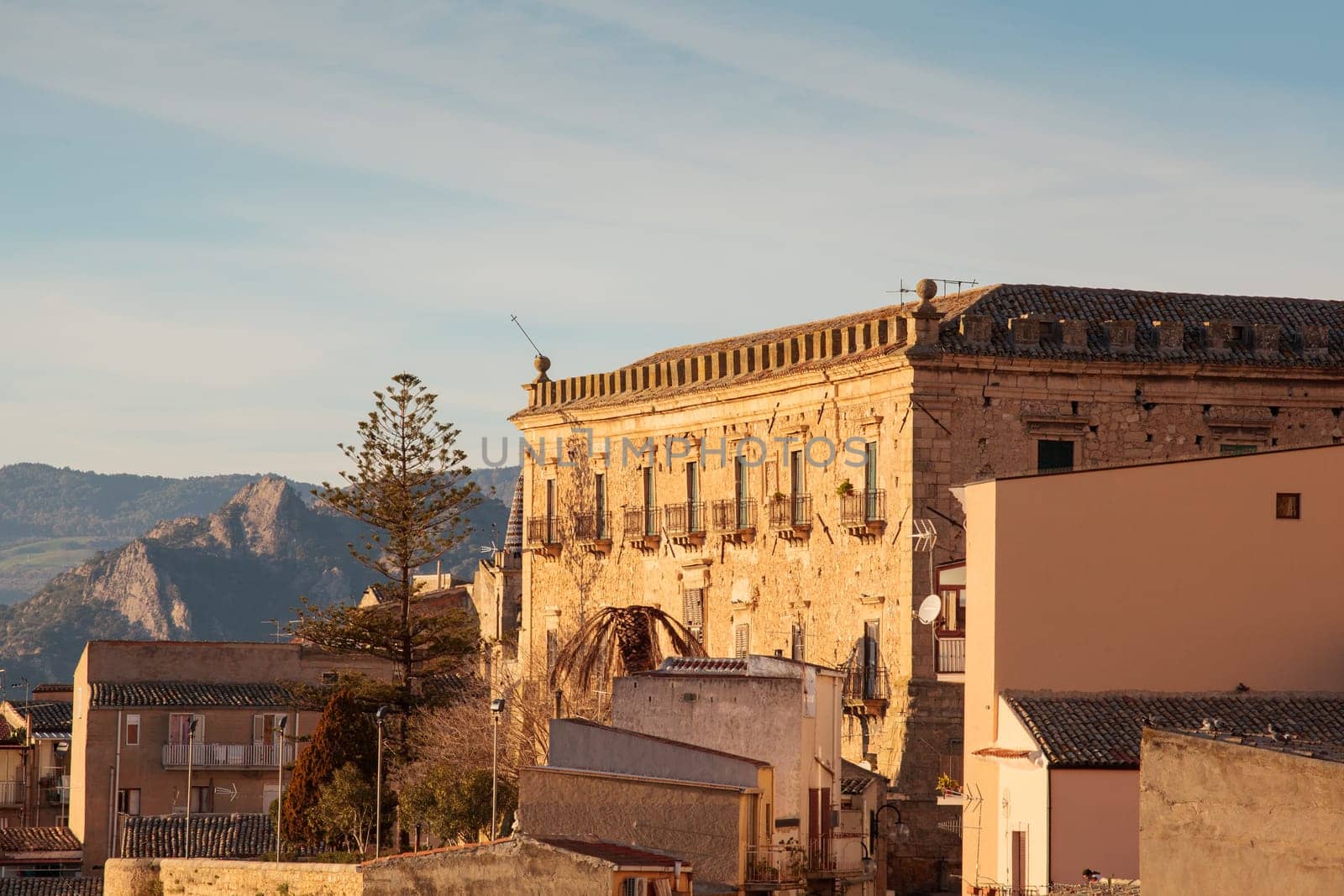 View of Leonforte, baroque town in Sicily