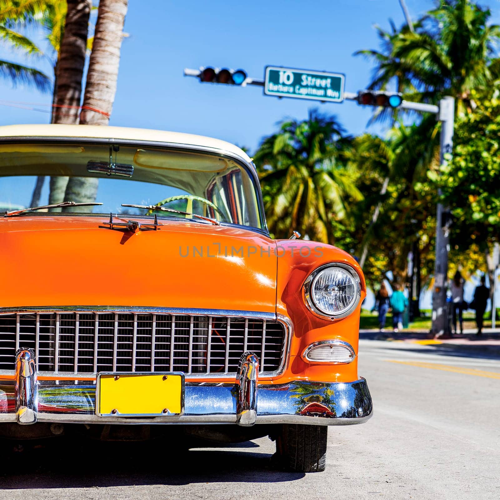 MIAMI BEACH - MARCH 20. Vintage Car Parked along Ocean Drive in the Famous Art Deco District in South Beach. South Beach, FL, March 20, 2011.