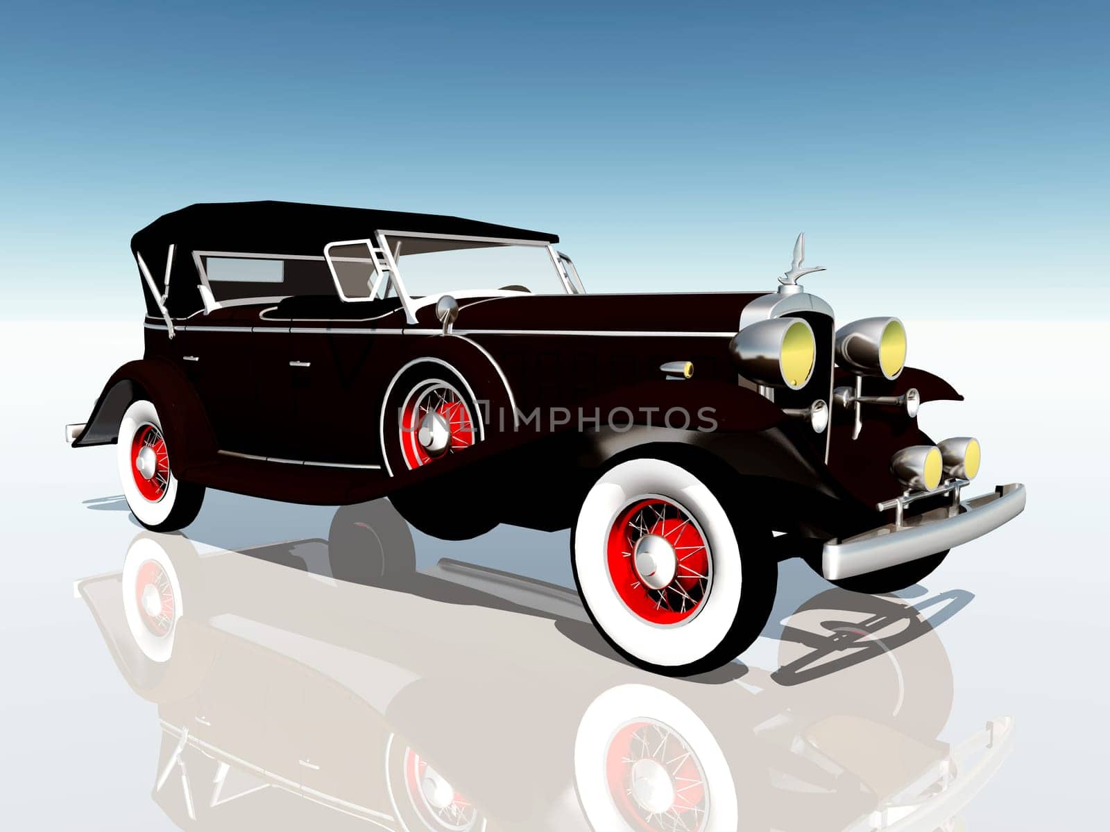 Computer-generated 3D illustration with an American automobile from the 1930s