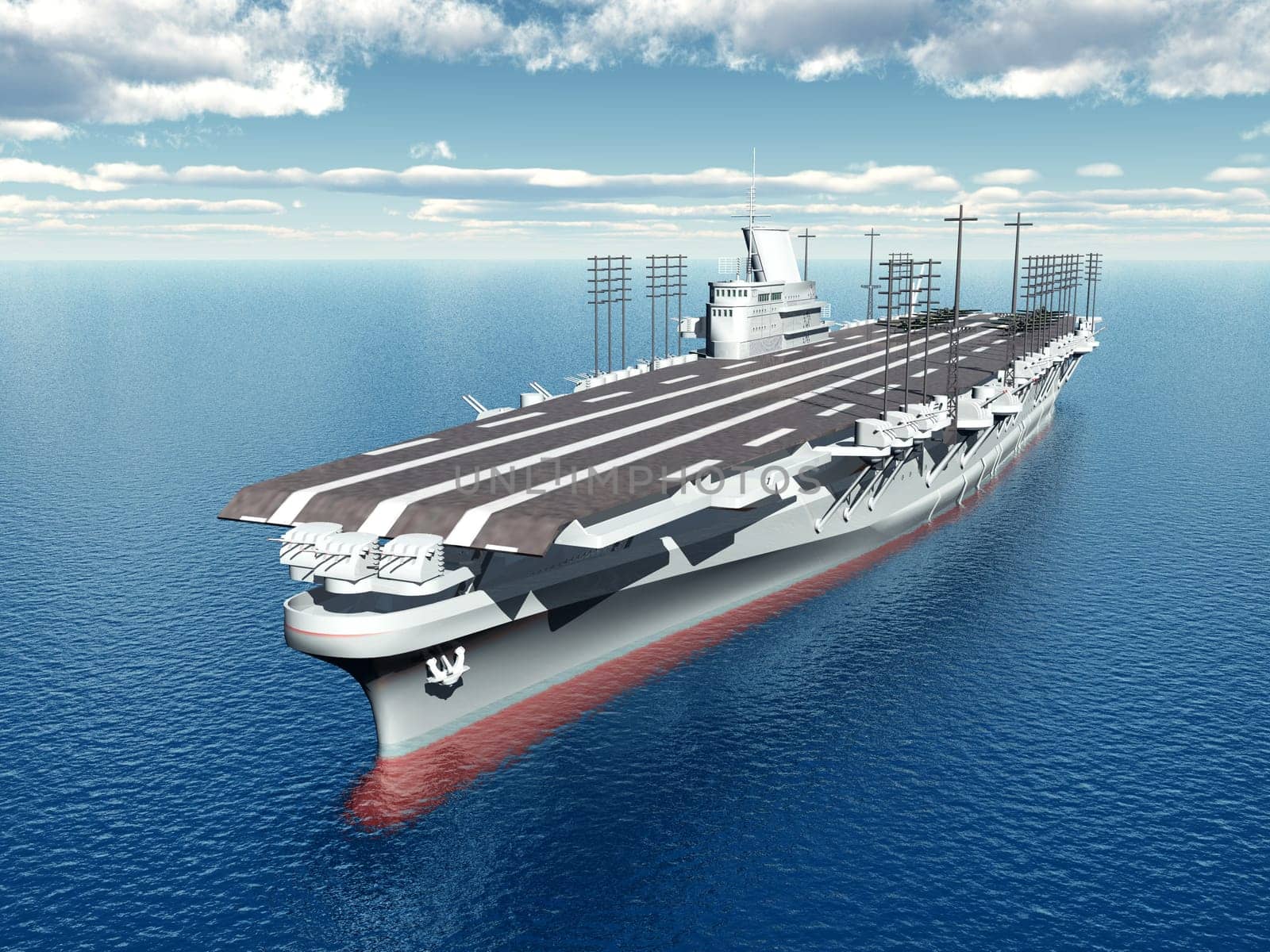 Computer-generated 3D illustration with a Japanese aircraft carrier from World War II