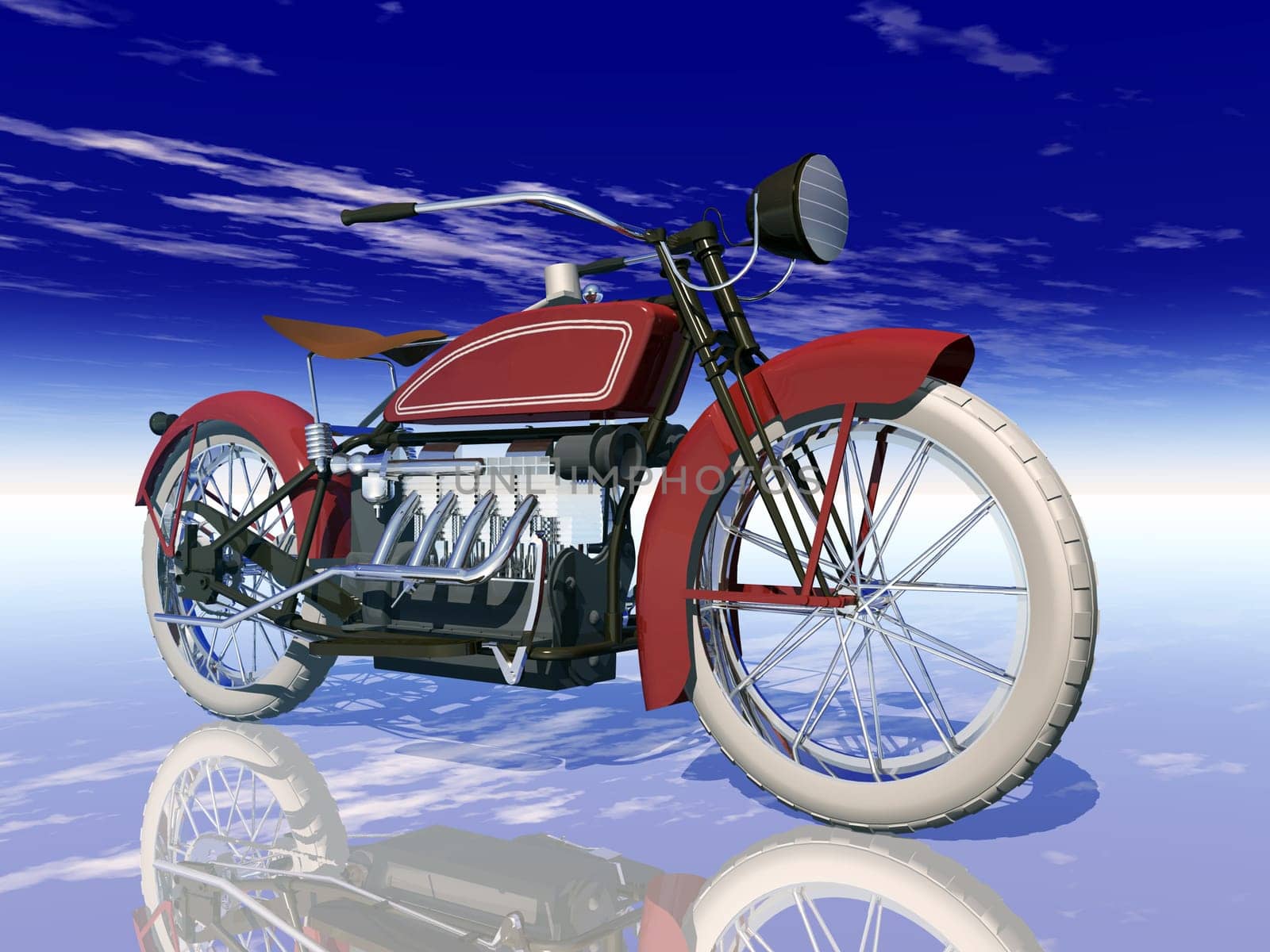Computer-generated 3D illustration with an American motorcycle from the 1920s