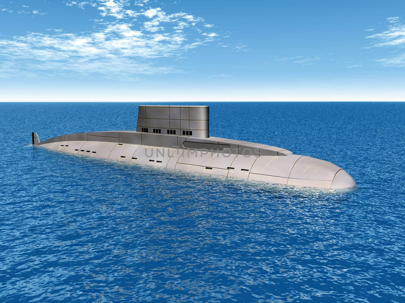 Computer-generated 3D illustration with a Russian submarine from the 1980s