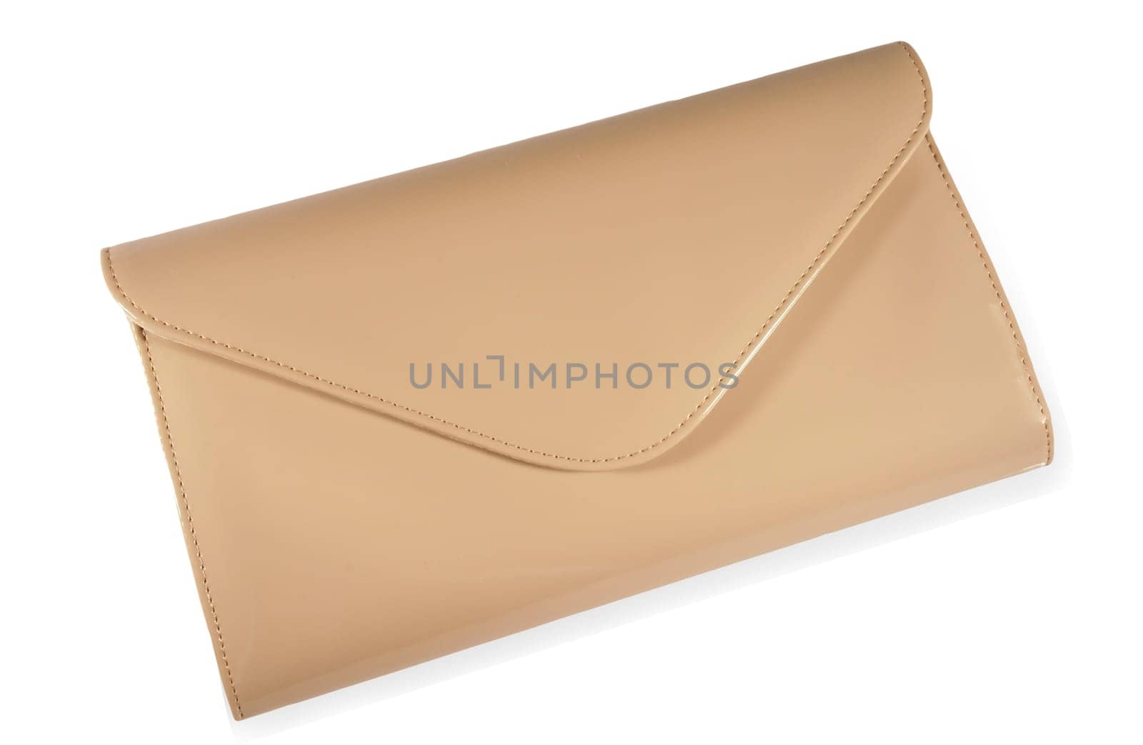 Beige clutch bag isolated on white background