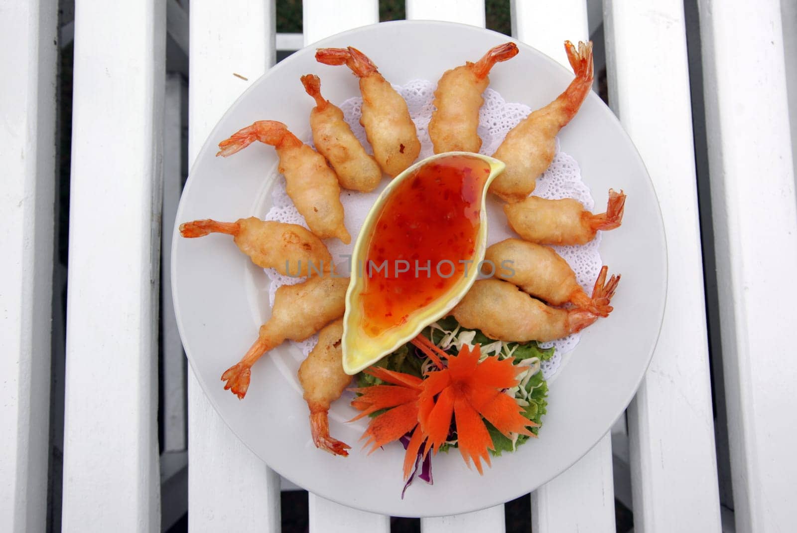 Seafood and cuvette sing in a restaurant at Khao Sam Roi Yot National Park on the Gulf of Thailand in the south western of Thailand in South East Asia.