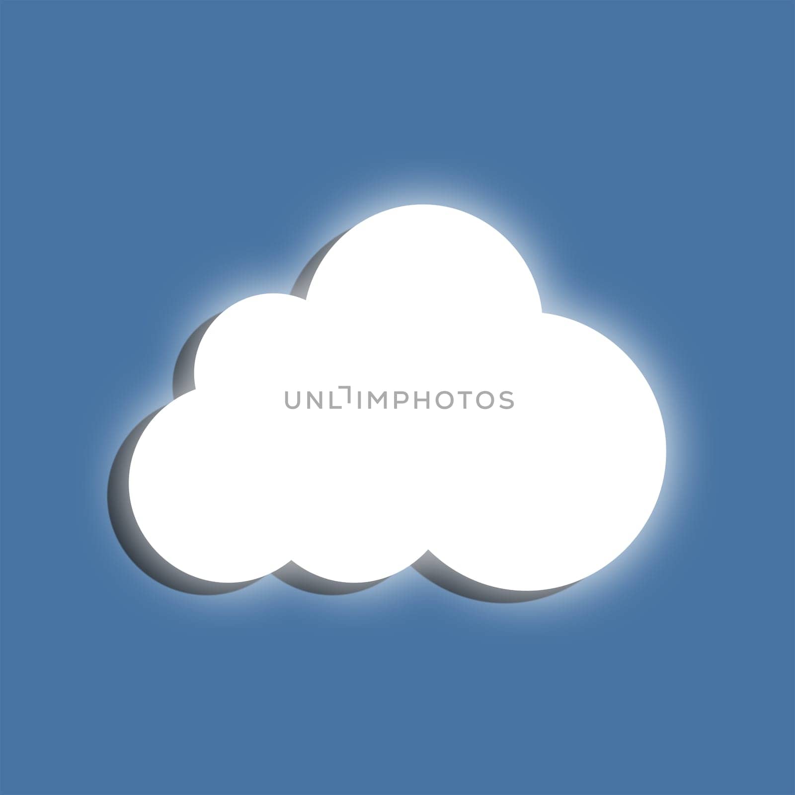 Glowing cloud symbol on a blue background. Flat design elemen.
