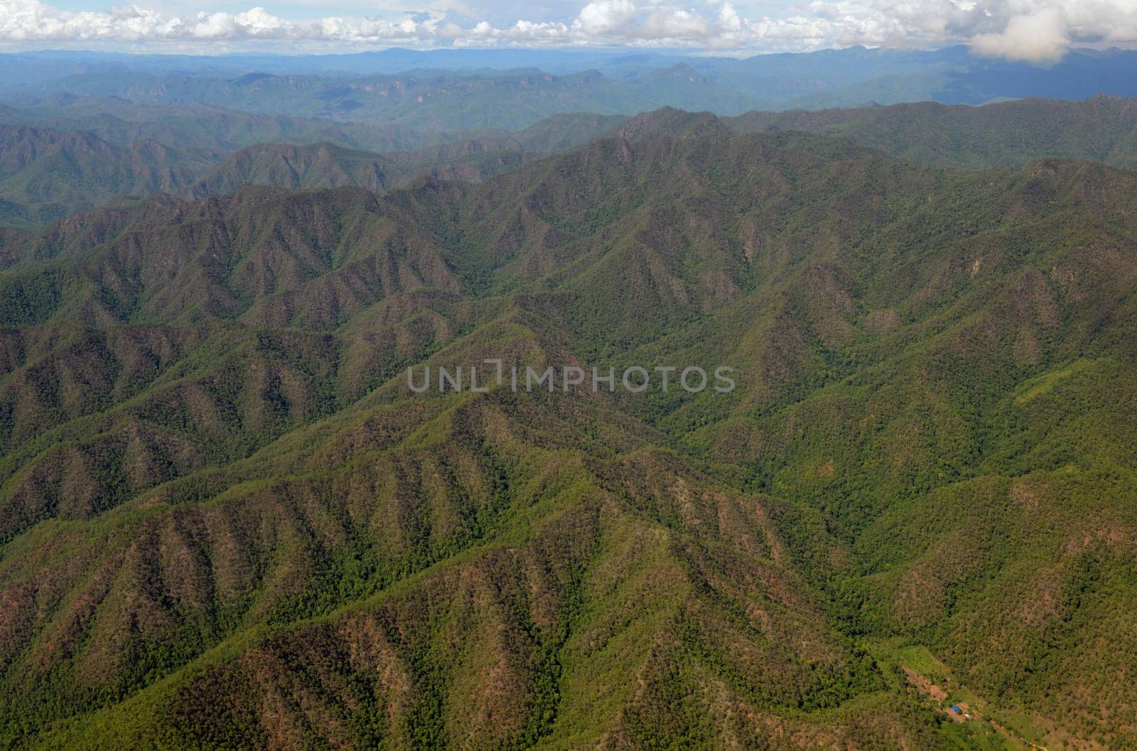 View from a plane on the flight from Chiang Mai to the village of Mae Hong Son in northern Thailand in South East Asia.