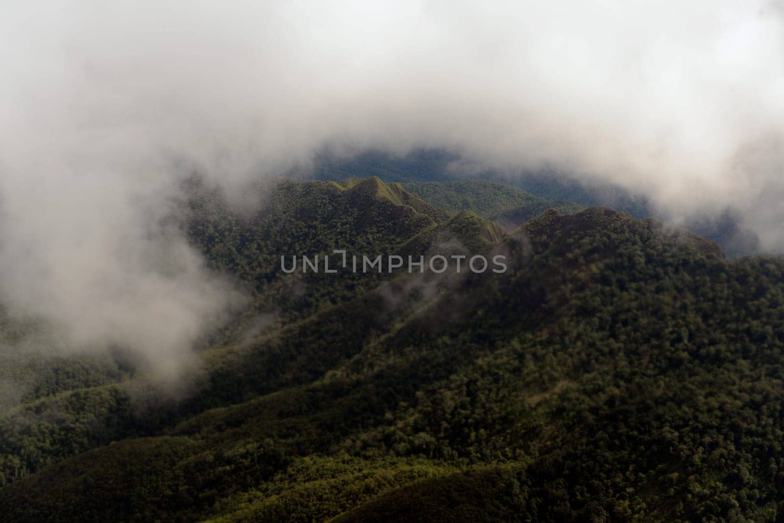 View from a plane on the flight from Chiang Mai to the village of Mae Hong Son in northern Thailand in South East Asia.