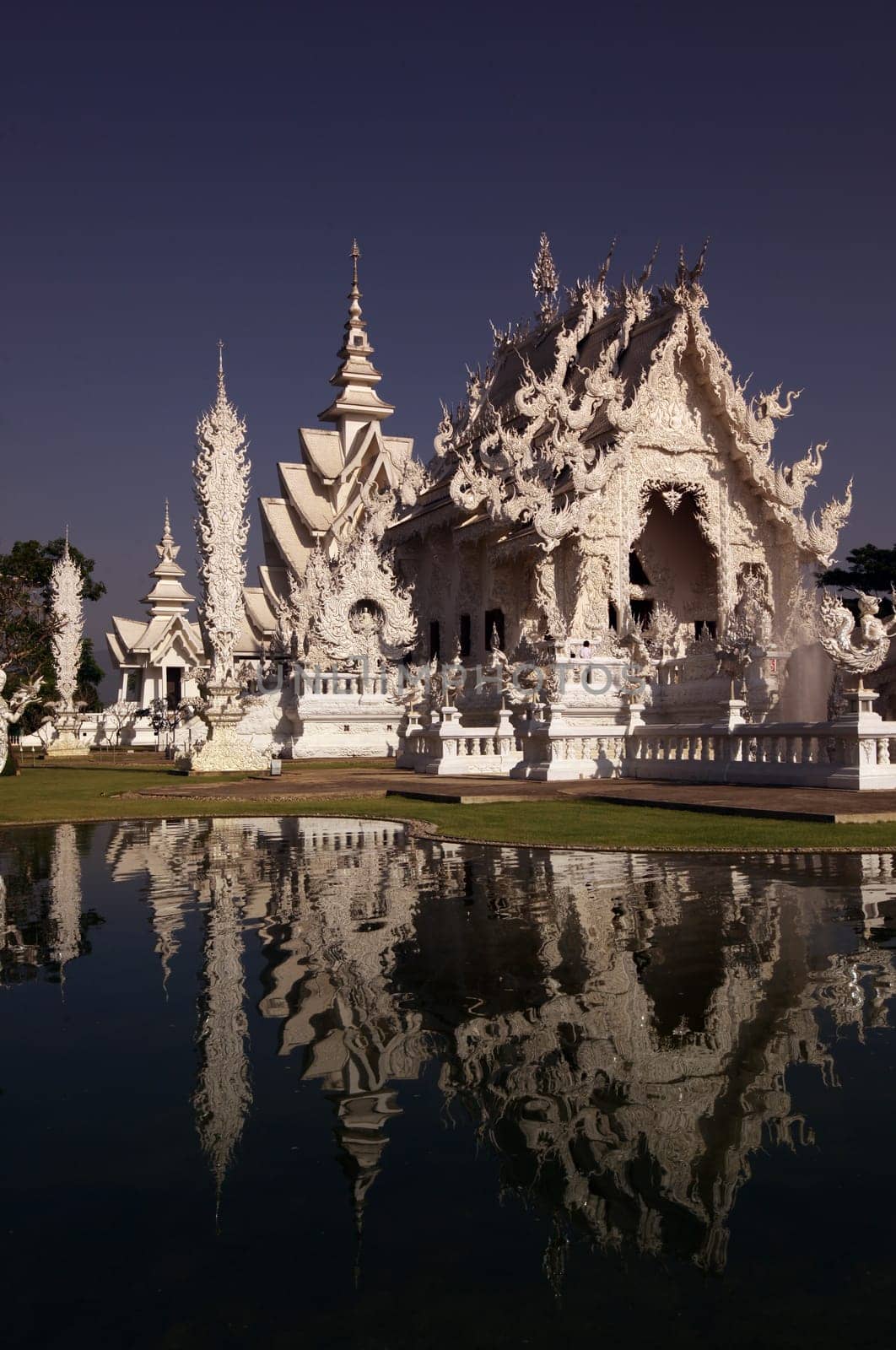 The temple Wat Rong Khun 12 km south of Chiang Rai in the province of chiang Rai in the north of Thailand in South East Asia.