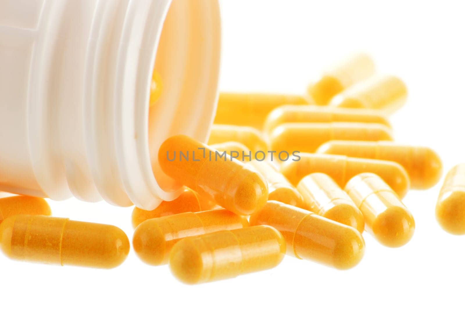 Composition with drug pills isolated on white background