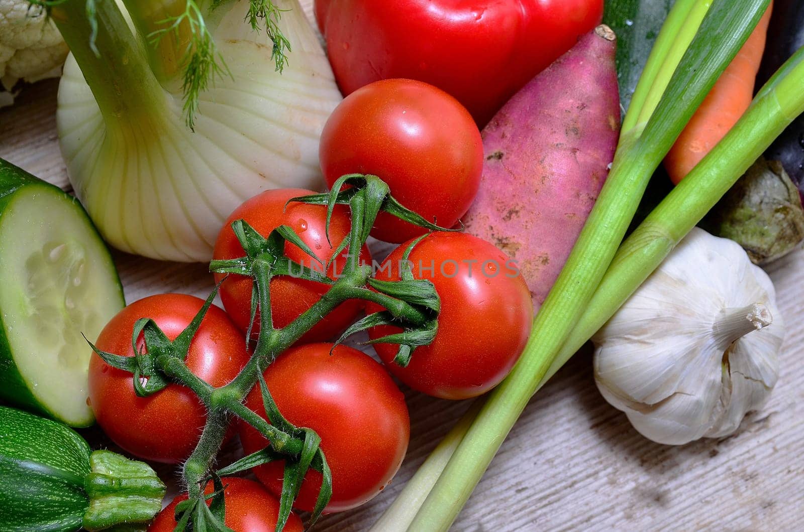 fresh vegetables on wooden board