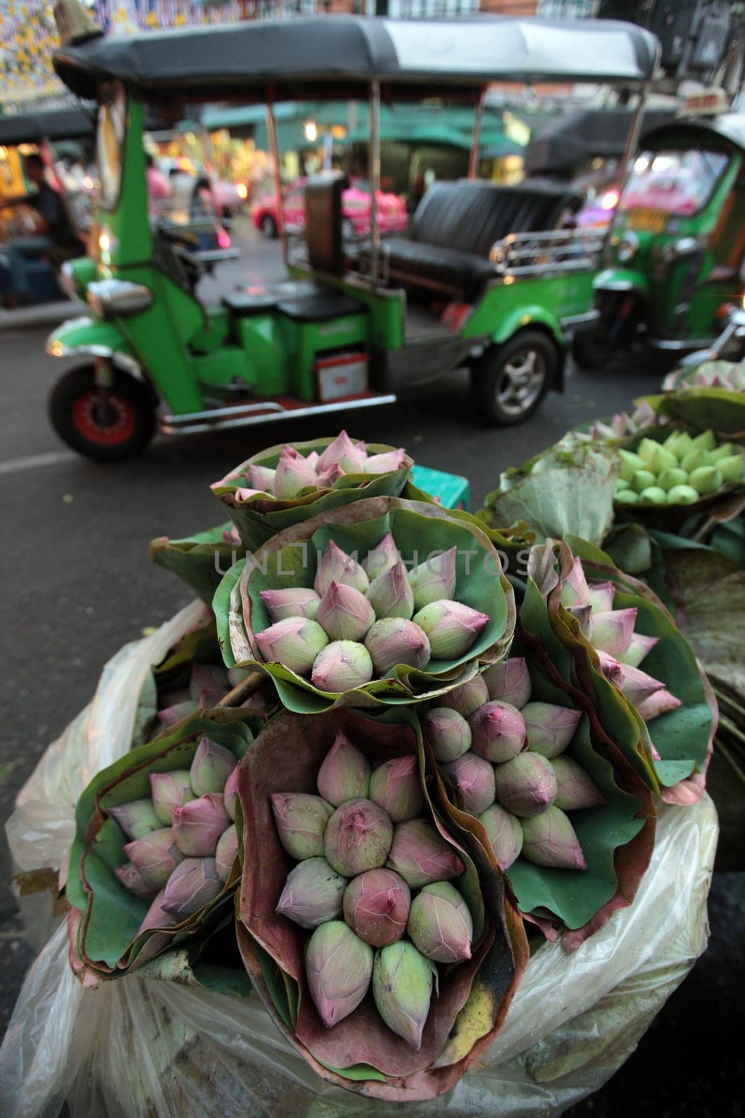 Flowers at the Pak Khlong Market of Bangkok's capital of Thailand in South East Asia.