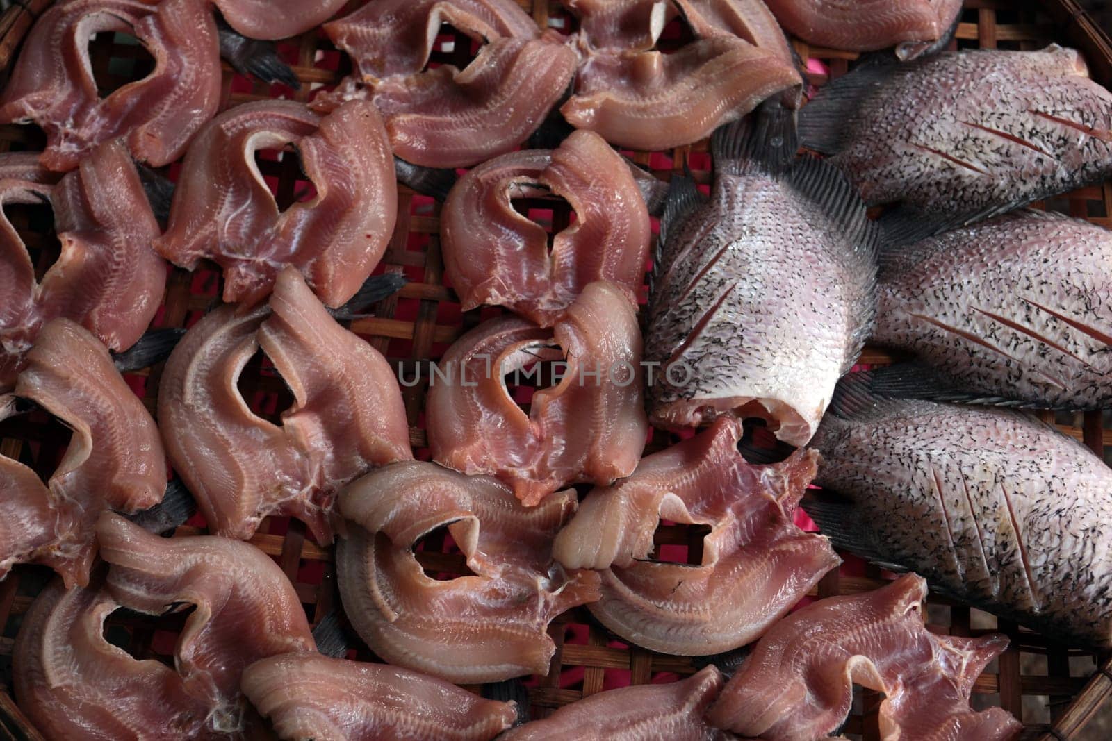 Fish at the market of Nonthaburi in the north of Bangkok the capital of Thailand in South East Asia.