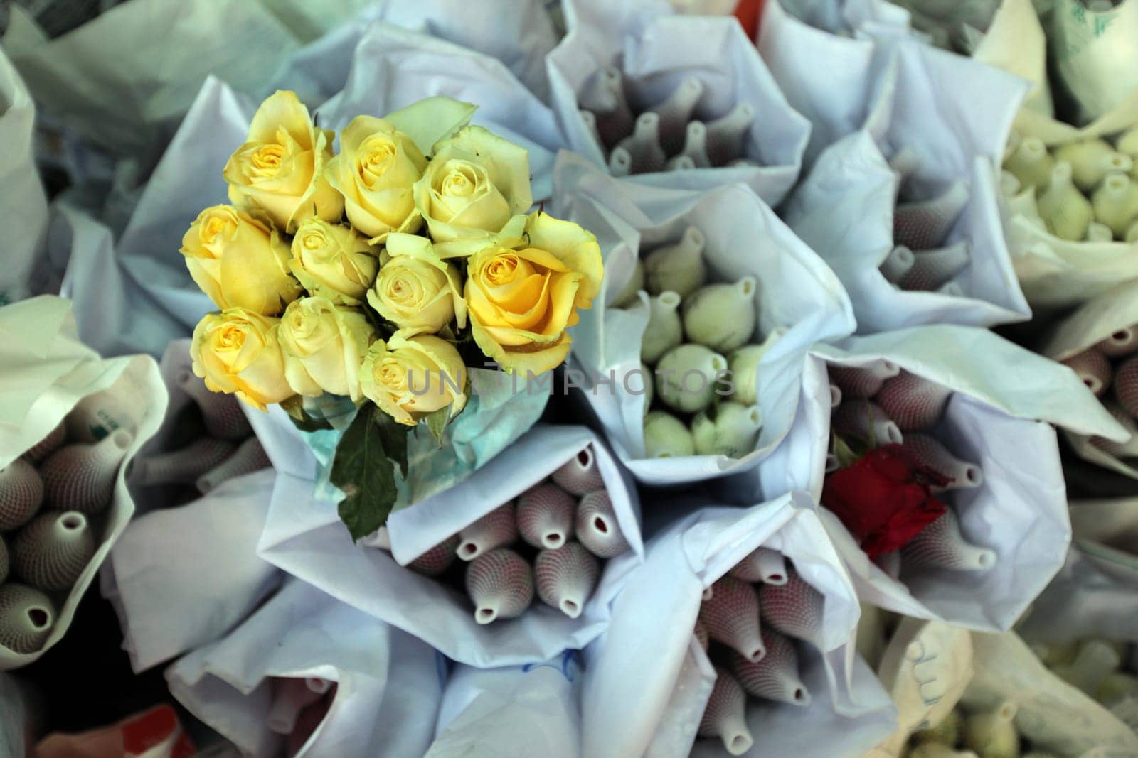 Flowers at the Pak Khlong Market of Bangkok's capital of Thailand in South East Asia.