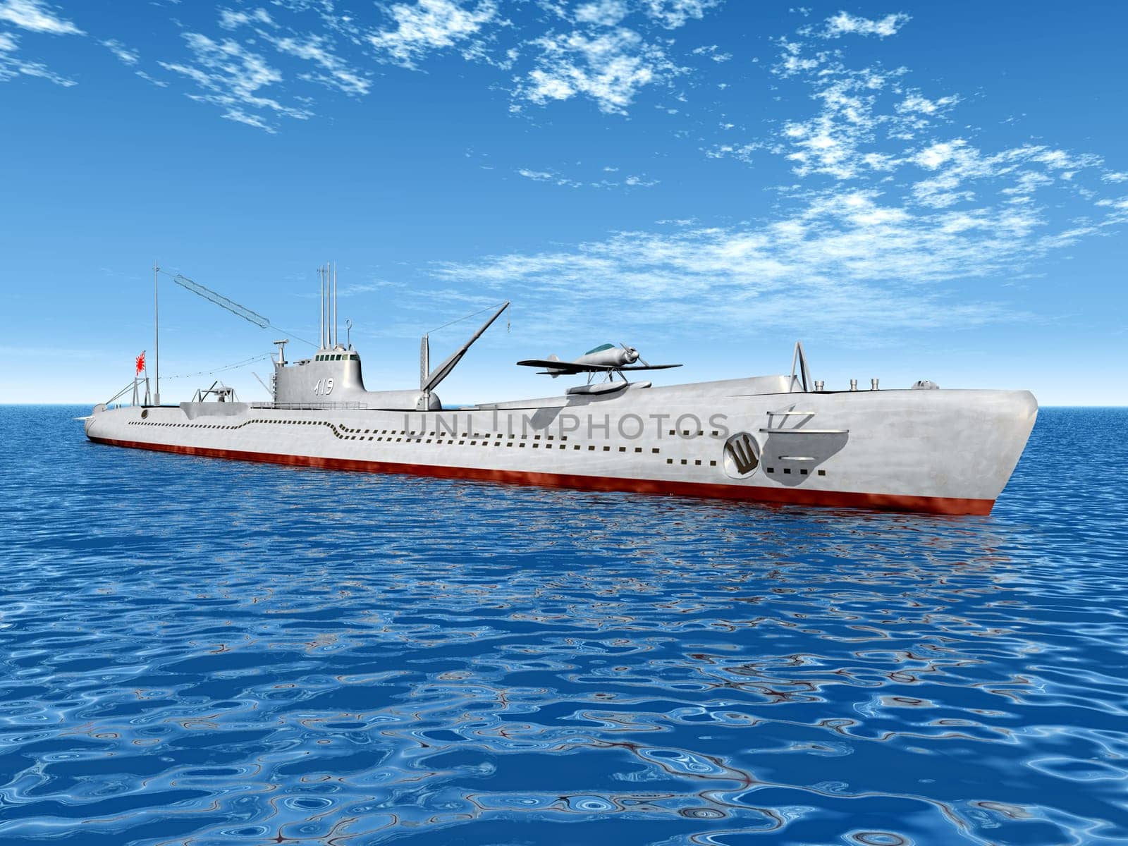 Computer-generated 3D illustration with a Japanese submarine from World War II
