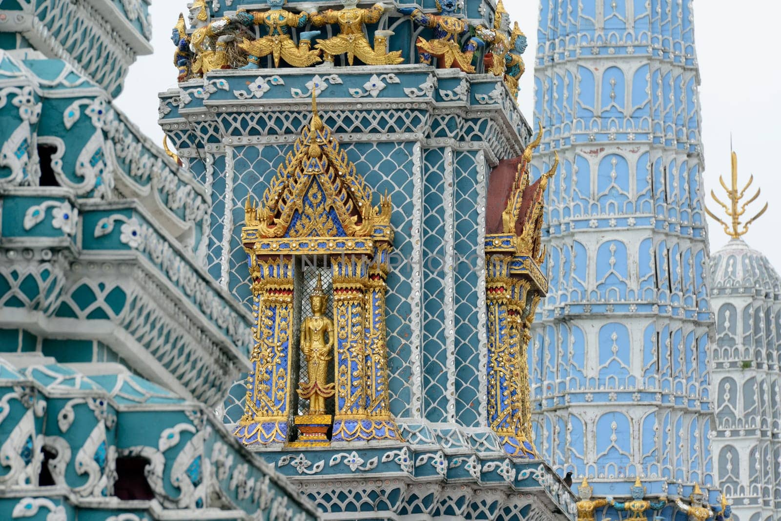 The temple complex of Wat Phra Kaew in the capital Bangkok of Thailand in South East Asia.