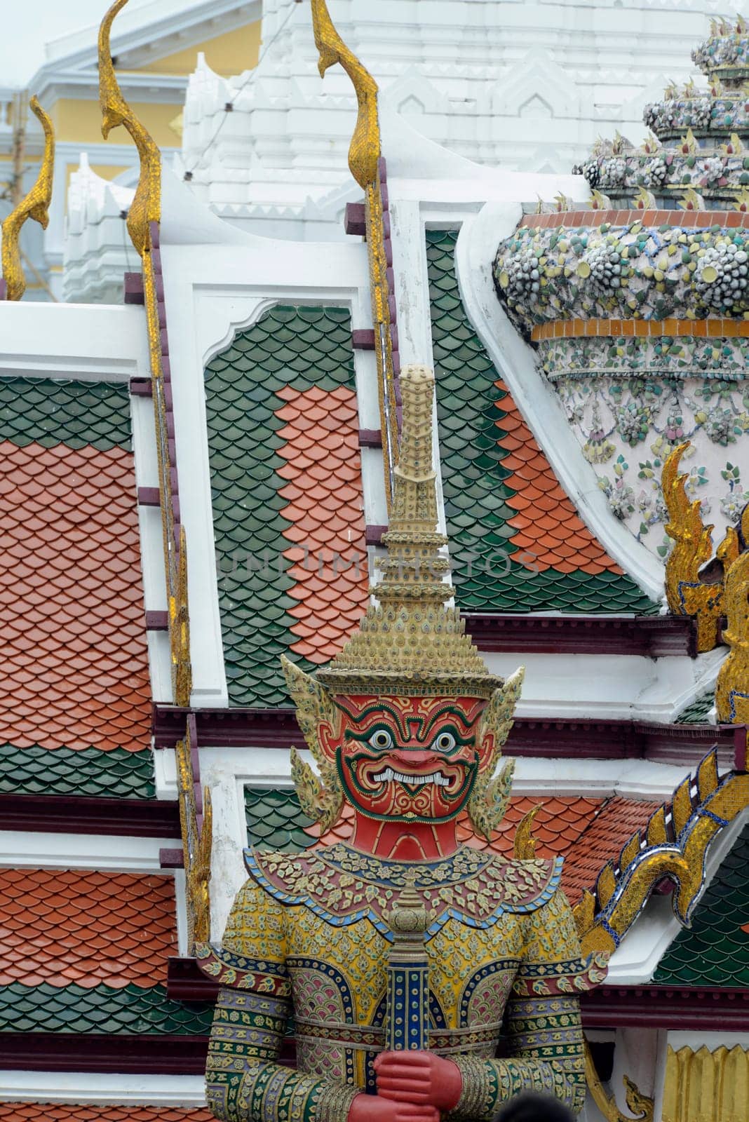 The temple complex of Wat Phra Kaew in the capital Bangkok of Thailand in South East Asia.